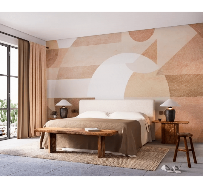 Geometric abstract beige wallpaper Modern wall mural