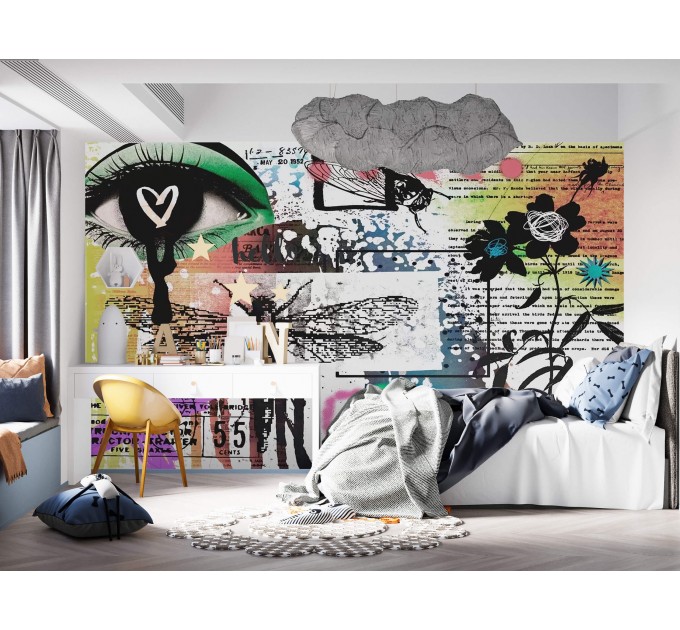 Colorful graffiti mural Funky street art wallpaper teenage