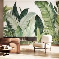 Large leaves botanical mural Peel and stick accent wallpaper