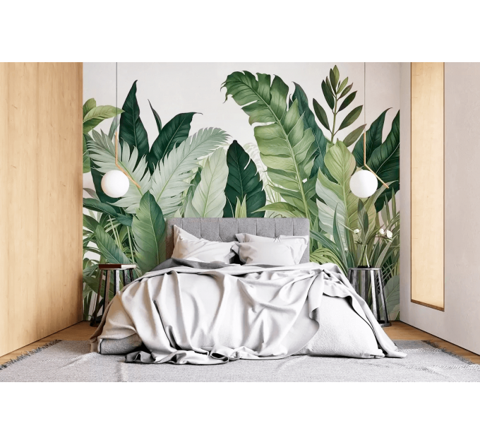 Large leaves botanical mural Peel and stick accent wallpaper