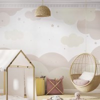 Nursery wallpaper Pastel clouds Baby girl room