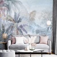 Tropical wall mural palms wallpaper vibrant foliage