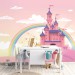 Girls room castle wall mural with rainbow