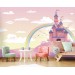 Girls room castle wall mural with rainbow