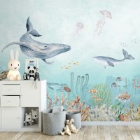 Underwater world with whale Kids marine wall mural