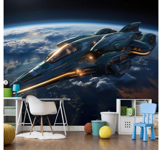 Spaceship wall mural Kids wallpaper space