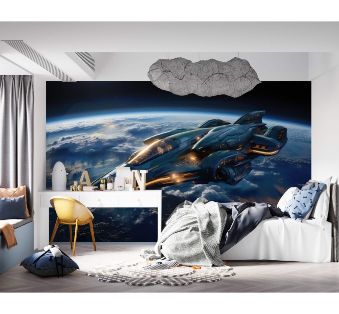 Spaceship wall mural Kids wallpaper space