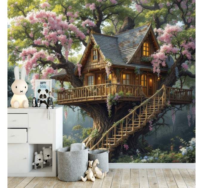 Tree house wall mural for kids Beautiful tree wallpaper
