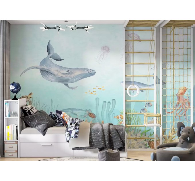 Underwater world with whale Kids marine wall mural