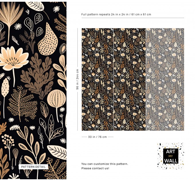 Dark brown botanical wallpaper leaves and herbs