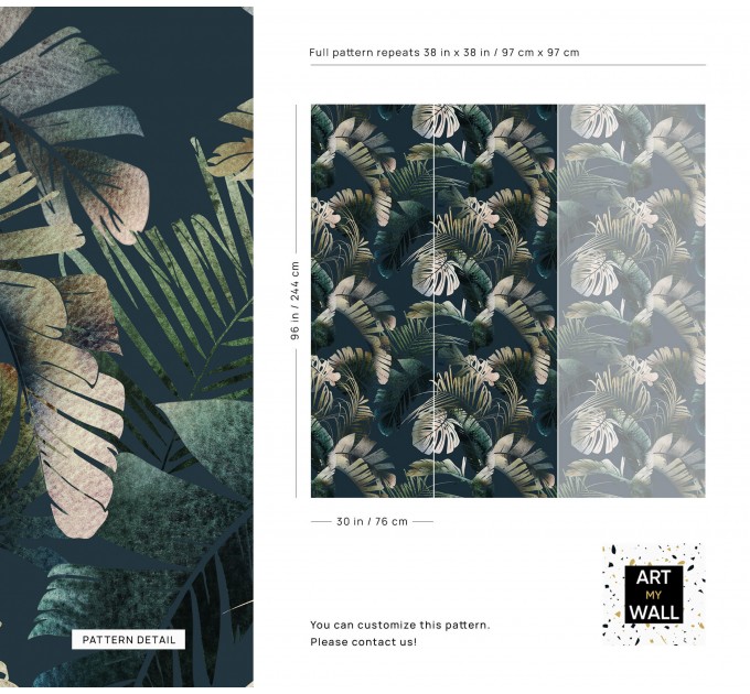 Dark palm leaves watercolor wallpaper tropical design