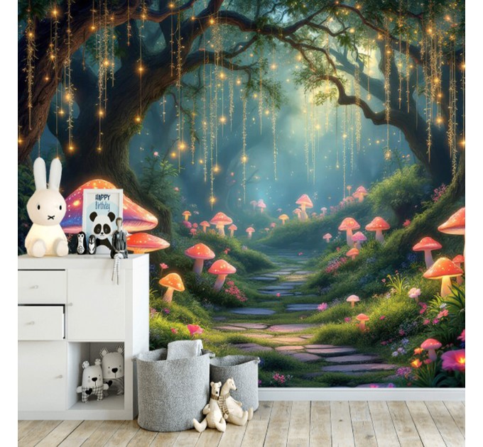 Fairy forest wallpaper Mushroom wonderland wall mural