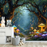 Magical forest with mushrooms Fairy kids wall mural