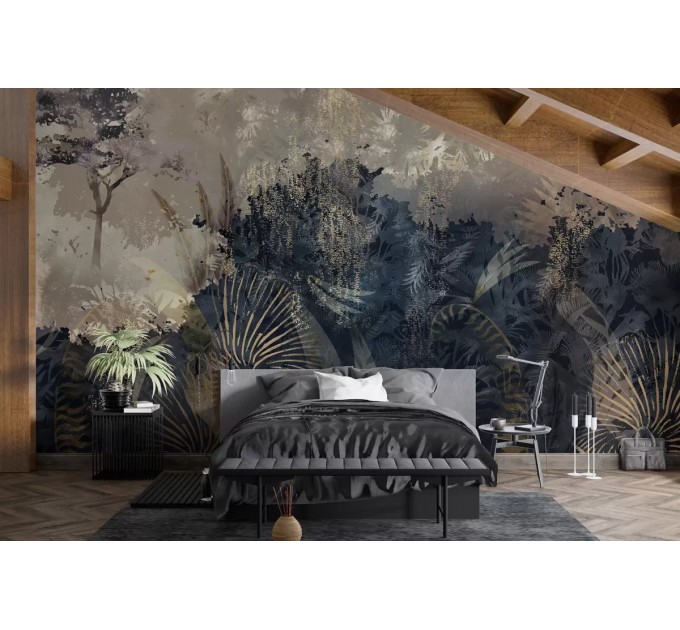 Moody tropical wallpaper Abstract palm leaves wall mural