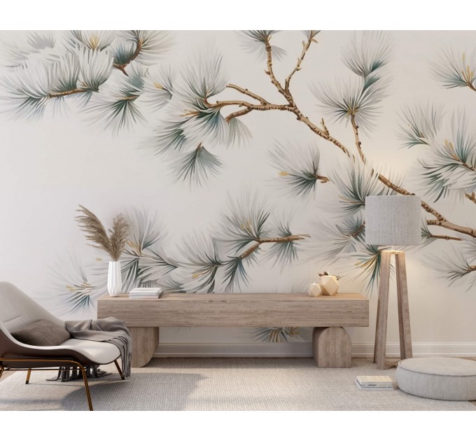 Pine branch botanical wall mural Woodland wallpaper