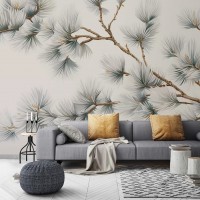 Pine branch botanical wall mural Woodland wallpaper