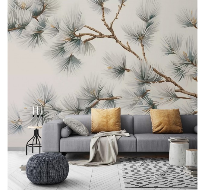Pine branch botanical wall mural Woodland wallpaper