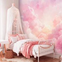 Pink clouds nursery wallpaper Baby girl bedroom