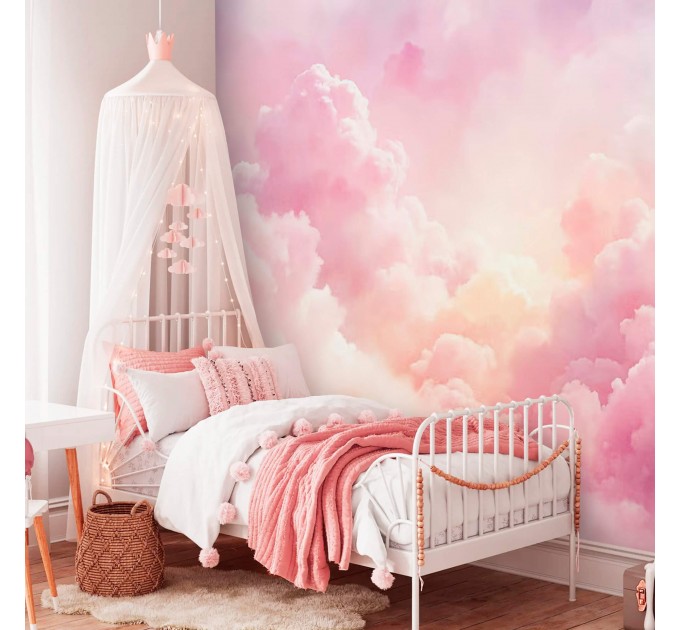Pink clouds nursery wallpaper Baby girl bedroom