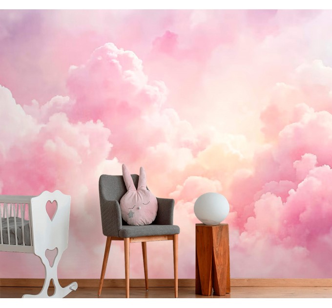 Pink clouds nursery wallpaper Baby girl bedroom