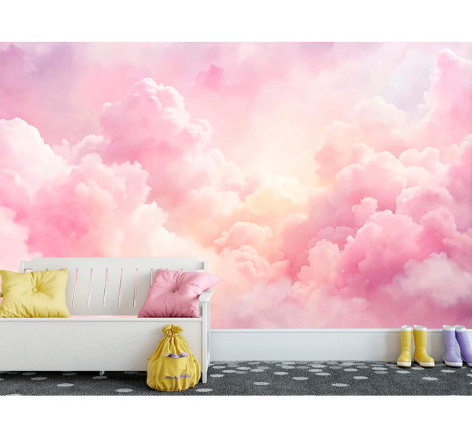 Pink clouds nursery wallpaper Baby girl bedroom