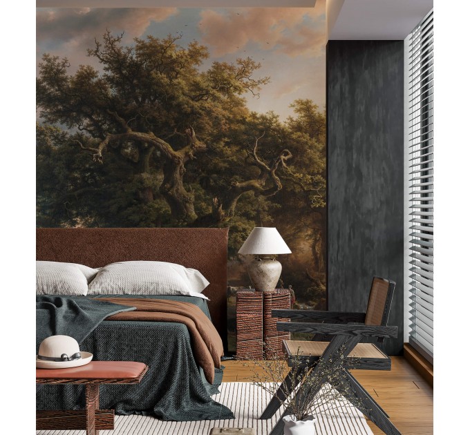 Rural landscape wall mural, Vintage scenic wallpaper