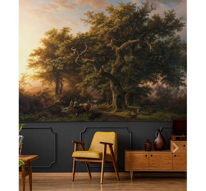 Rural landscape wall mural, Vintage scenic wallpaper