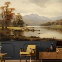 Rural landscape wallpaper Vintage nature wall mural