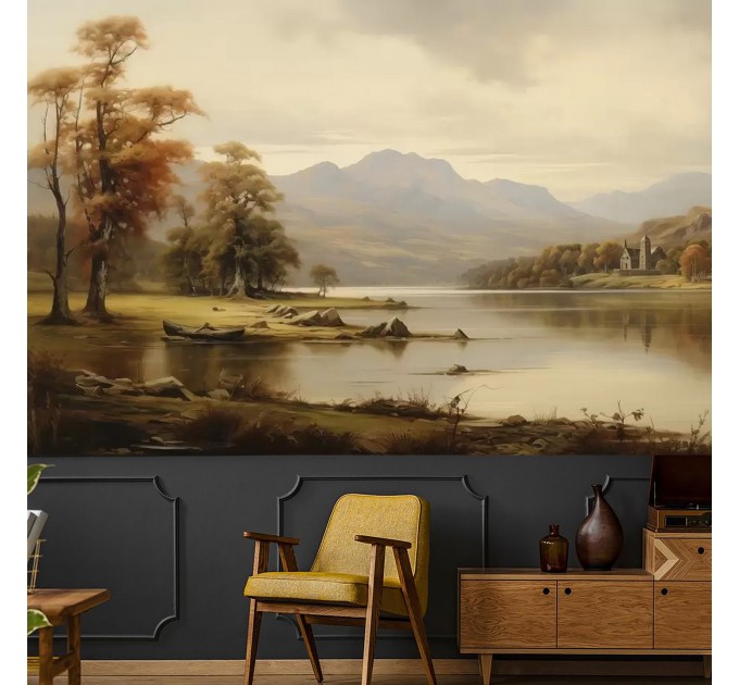 Rural landscape wallpaper Vintage nature wall mural