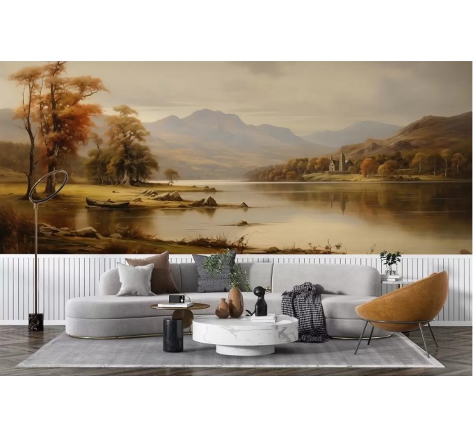 Rural landscape wallpaper Vintage nature wall mural
