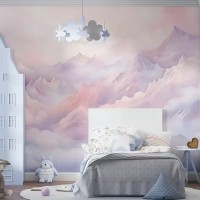 Purple pink mountains wallpaper mural for girls nursery