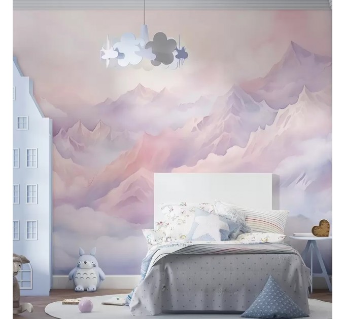 Purple pink mountains wallpaper mural for girls nursery
