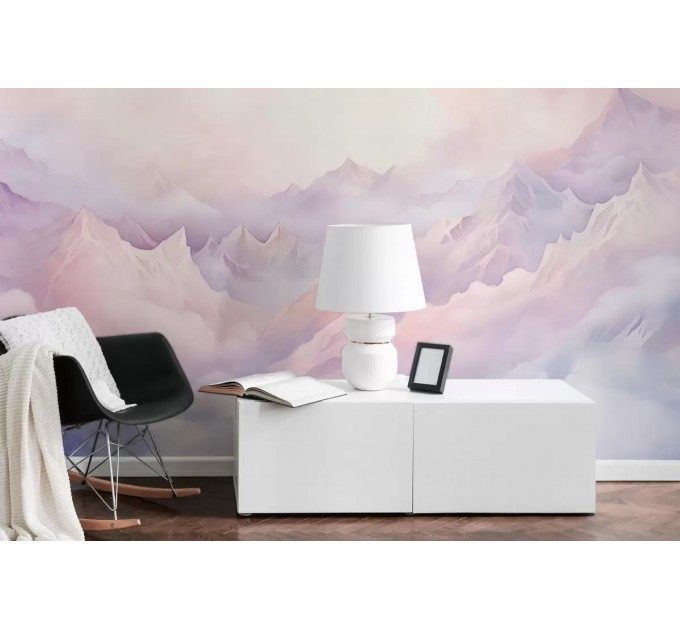 Purple pink mountains wallpaper mural for girls nursery