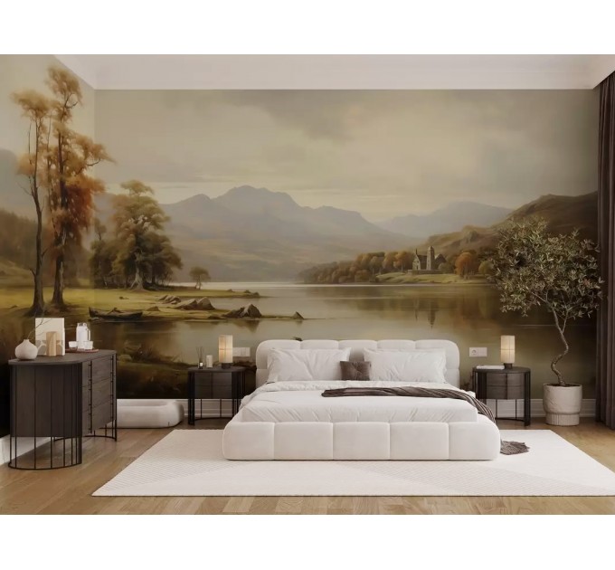 Rural landscape wallpaper Vintage nature wall mural