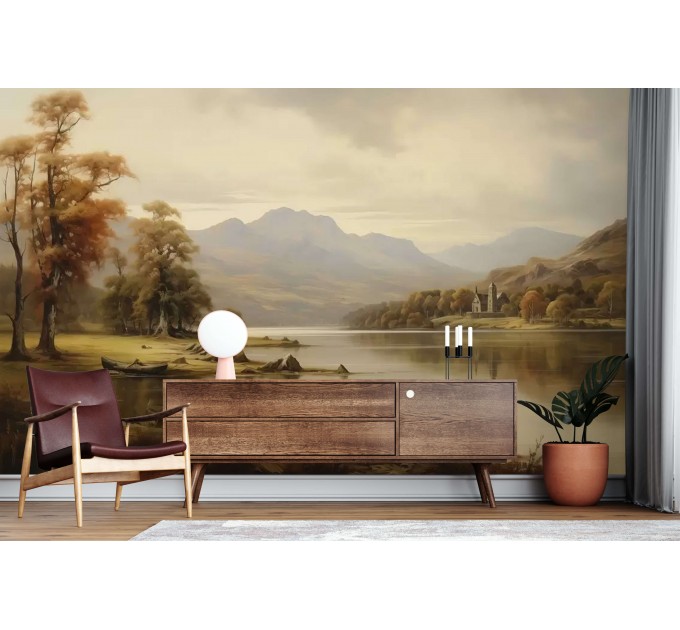 Rural landscape wallpaper Vintage nature wall mural