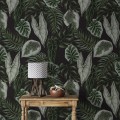 Dark foliage wallpaper leaves pattern wall covering