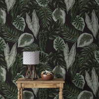 Dark foliage wallpaper leaves pattern wall covering