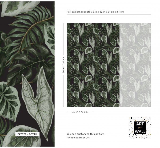 Dark foliage wallpaper leaves pattern wall covering