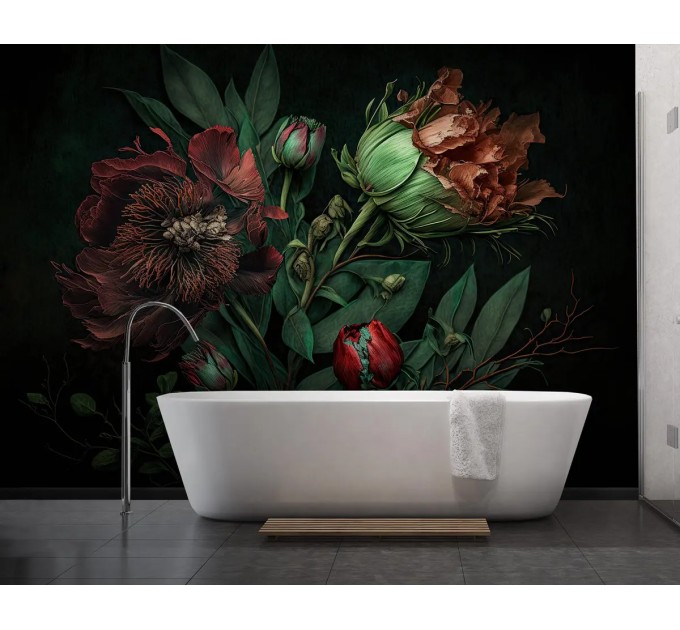 Evening garden dark floral wallpaper mural large flowers
