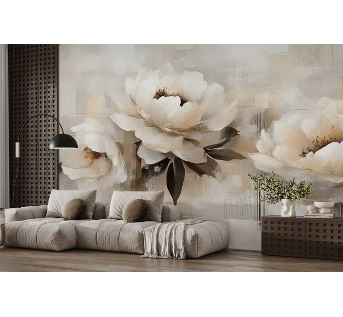 Large pastel oil painted flowers wall mural Floral wallpaper