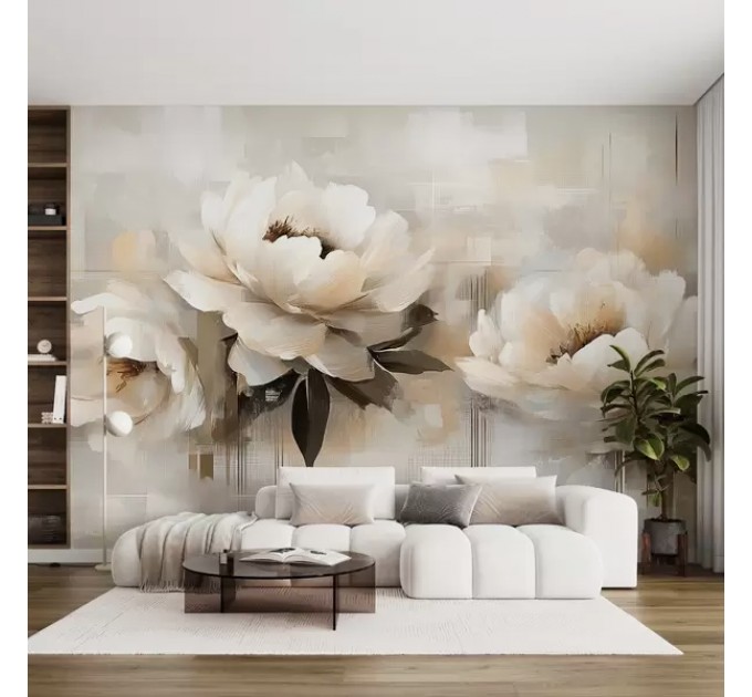 Large pastel oil painted flowers wall mural Floral wallpaper