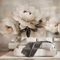 Large pastel oil painted flowers wall mural Floral wallpaper