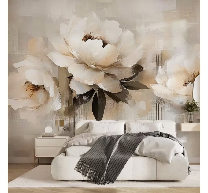 Large pastel oil painted flowers wall mural Floral wallpaper