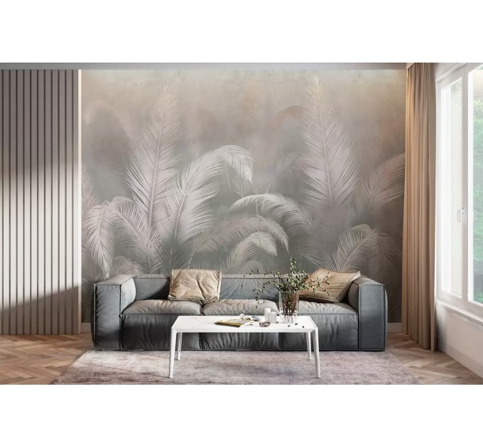 Palm leaves Tropical wall mural Pastel landscape wallpaper