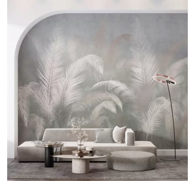 Palm leaves Tropical wall mural Pastel landscape wallpaper