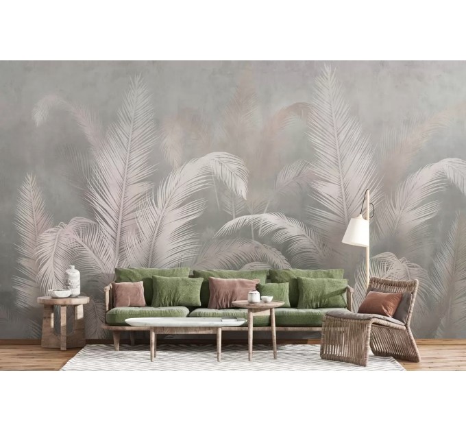 Palm leaves Tropical wall mural Pastel landscape wallpaper