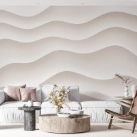 Abstract waves light beige wallpaper mural