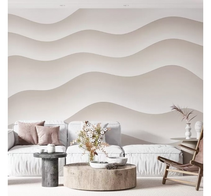 Abstract waves light beige wallpaper mural