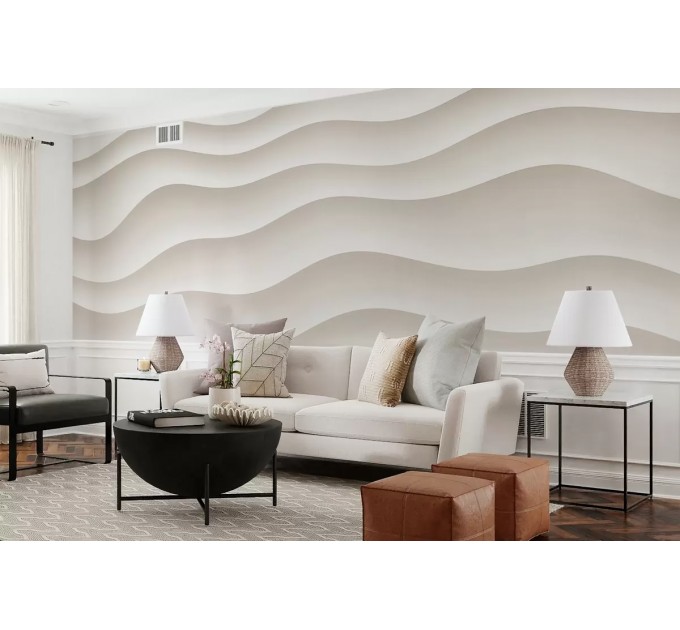 Abstract waves light beige wallpaper mural