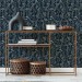 Vintage botanical dark blue floral wallpaper